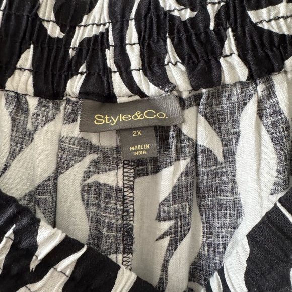 Style & Co. black and  white linen Leaf Pattern Pants - Picture 5 of 5